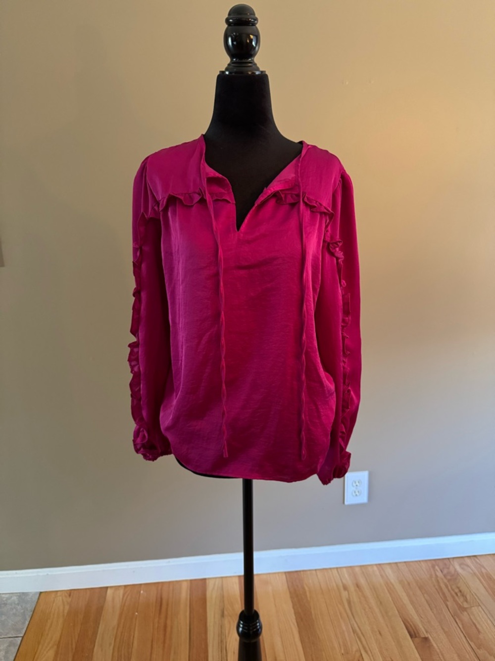 LOFT Fuchsia Ruffle-Trim V-Neck Blouse